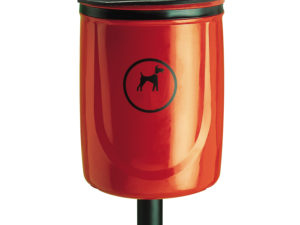 Red dog litter bin against a white backgorund