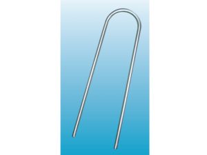 U-shaped galvanised steel ground anchor for securing nets or fencing firmly into the ground.