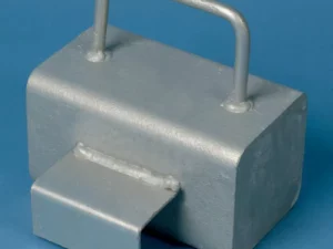 Galvanised steel weight block with handle for stability and support