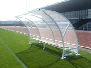 4M x 10-person economy Milan shelter/dugout with bench, made of PET plastic, designed for hockey